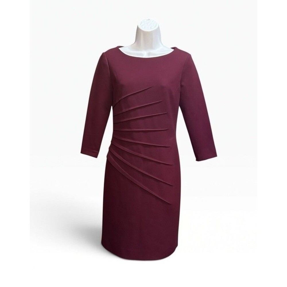 Antonio Melani Burgundy Pin Tuck Pleated Sheath Dress Size 2 Corporate Chic